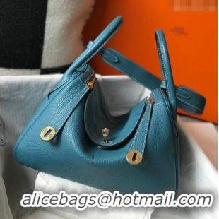 Top Design Hermes Lindy Bag 26cm/30cm in Grained Leather H0061 Denim Blue/Gold