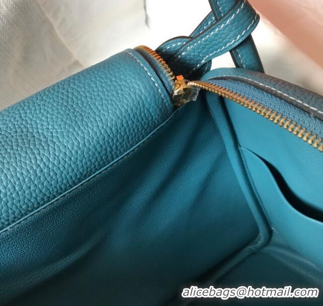 Top Design Hermes Lindy Bag 26cm/30cm in Grained Leather H0061 Denim Blue/Gold