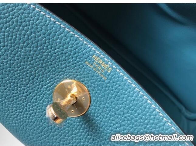 Top Design Hermes Lindy Bag 26cm/30cm in Grained Leather H0061 Denim Blue/Gold