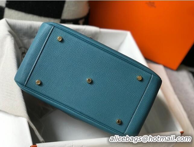 Top Design Hermes Lindy Bag 26cm/30cm in Grained Leather H0061 Denim Blue/Gold