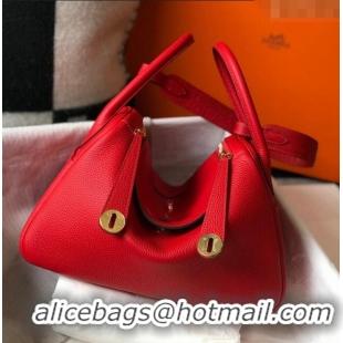 Grade Quality Hermes Lindy Bag 26cm/30cm in Grained Leather H0061 Red/Gold