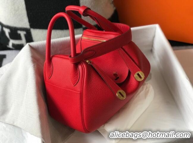 Grade Quality Hermes Lindy Bag 26cm/30cm in Grained Leather H0061 Red/Gold