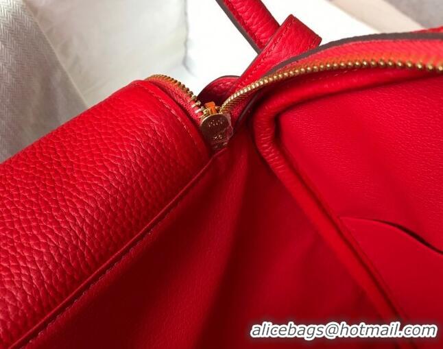 Grade Quality Hermes Lindy Bag 26cm/30cm in Grained Leather H0061 Red/Gold