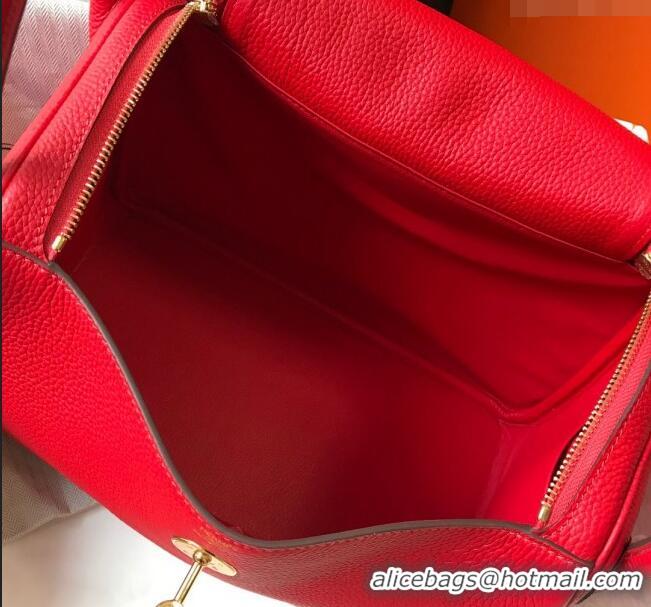 Grade Quality Hermes Lindy Bag 26cm/30cm in Grained Leather H0061 Red/Gold