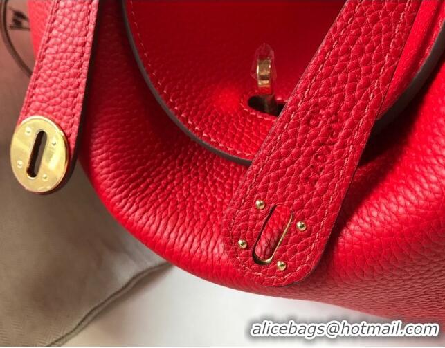 Grade Quality Hermes Lindy Bag 26cm/30cm in Grained Leather H0061 Red/Gold