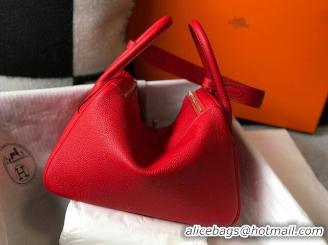 Grade Quality Hermes Lindy Bag 26cm/30cm in Grained Leather H0061 Red/Gold