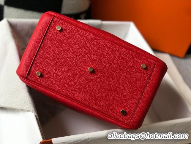 Grade Quality Hermes Lindy Bag 26cm/30cm in Grained Leather H0061 Red/Gold