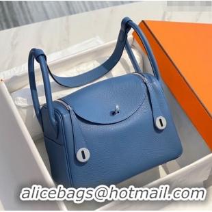 Shop Grade Hermes Lindy Bag 26cm/30cm in Grained Leather H0061 Agate Blue/Silver