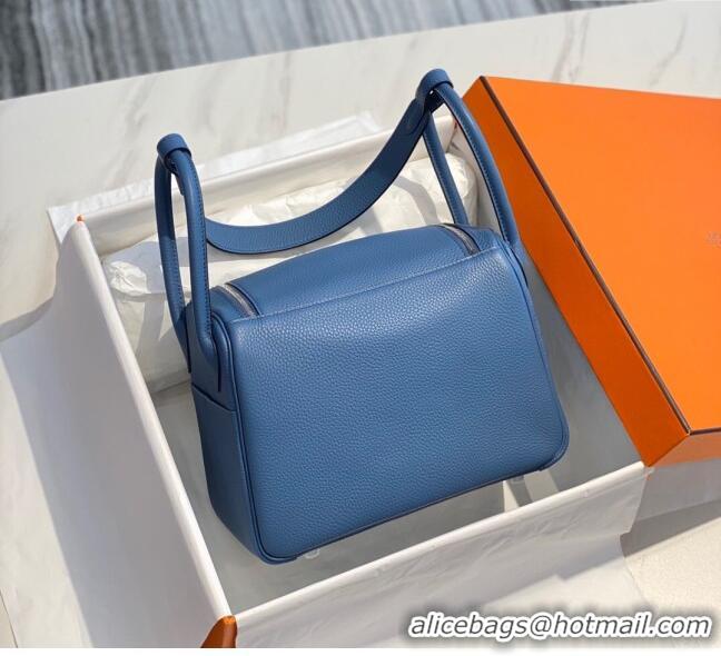 Shop Grade Hermes Lindy Bag 26cm/30cm in Grained Leather H0061 Agate Blue/Silver