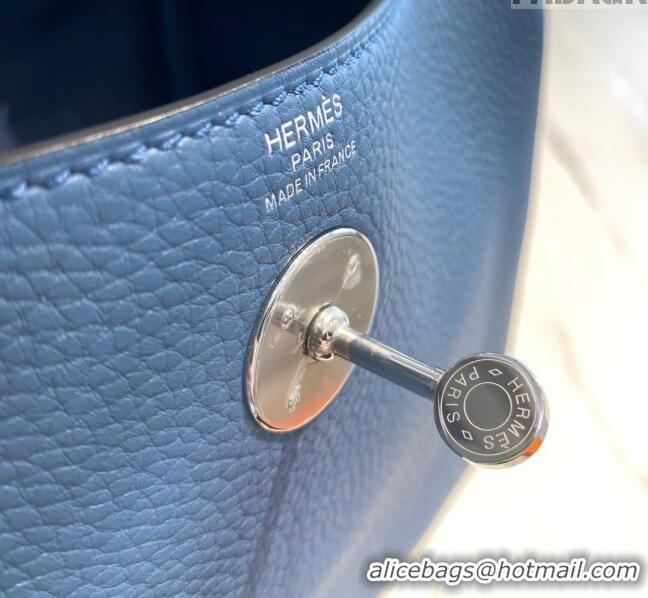 Shop Grade Hermes Lindy Bag 26cm/30cm in Grained Leather H0061 Agate Blue/Silver