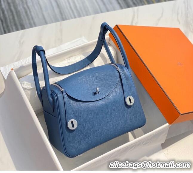 Shop Grade Hermes Lindy Bag 26cm/30cm in Grained Leather H0061 Agate Blue/Silver