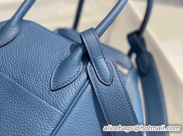 Shop Grade Hermes Lindy Bag 26cm/30cm in Grained Leather H0061 Agate Blue/Silver