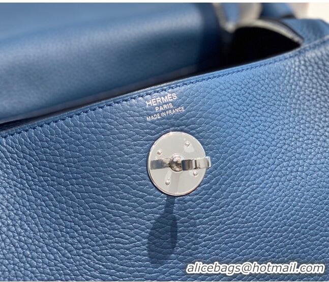 Shop Grade Hermes Lindy Bag 26cm/30cm in Grained Leather H0061 Agate Blue/Silver