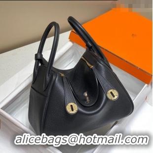 Well Crafted Hermes Lindy Bag 26cm/30cm in Grained Leather H0061 Black/Gold