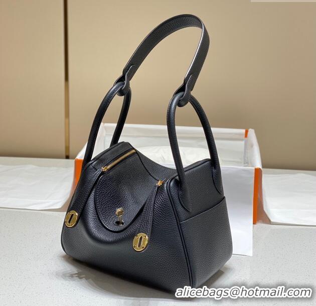 Well Crafted Hermes Lindy Bag 26cm/30cm in Grained Leather H0061 Black/Gold