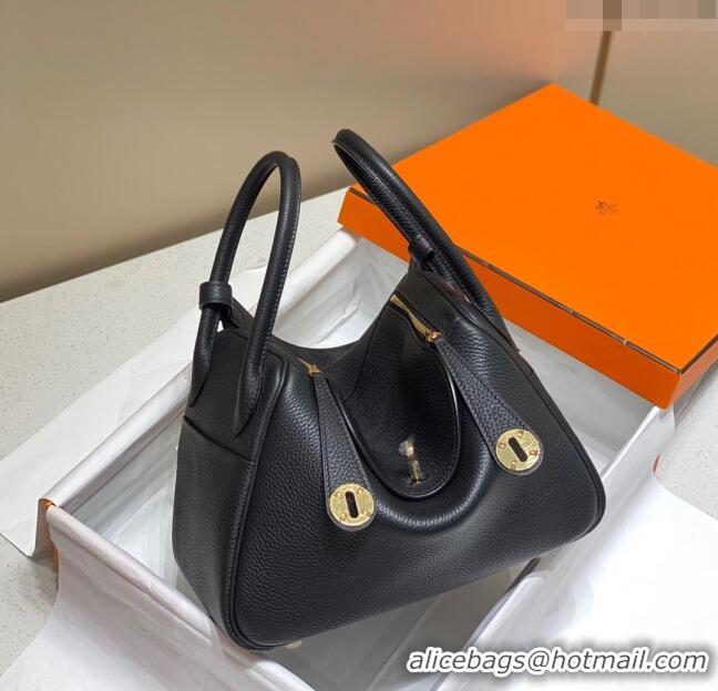 Well Crafted Hermes Lindy Bag 26cm/30cm in Grained Leather H0061 Black/Gold