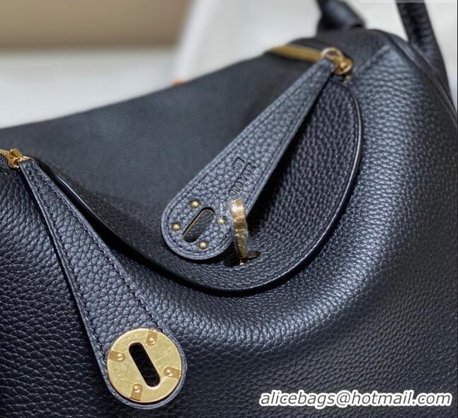 Well Crafted Hermes Lindy Bag 26cm/30cm in Grained Leather H0061 Black/Gold