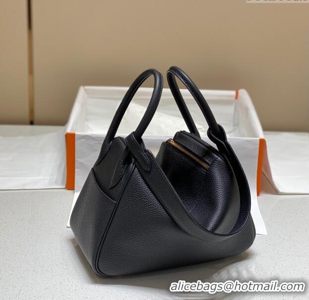 Well Crafted Hermes Lindy Bag 26cm/30cm in Grained Leather H0061 Black/Gold