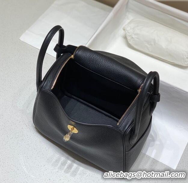 Well Crafted Hermes Lindy Bag 26cm/30cm in Grained Leather H0061 Black/Gold