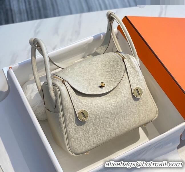 Well Crafted Hermes Lindy Bag 26/30cm in Grained Leather H0061 Wool White/Gold