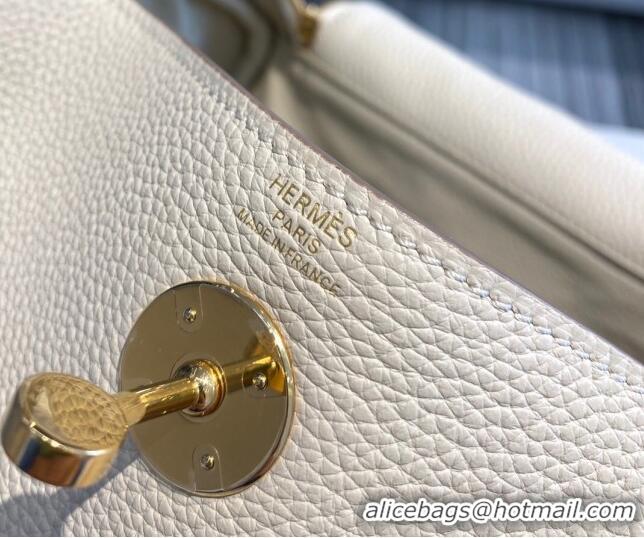 Well Crafted Hermes Lindy Bag 26/30cm in Grained Leather H0061 Wool White/Gold