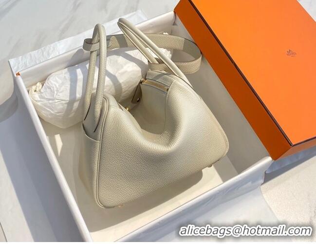 Well Crafted Hermes Lindy Bag 26/30cm in Grained Leather H0061 Wool White/Gold