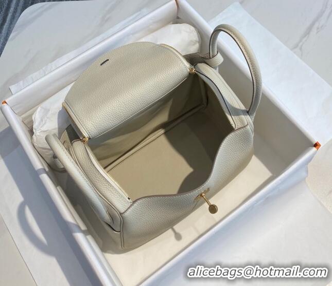 Well Crafted Hermes Lindy Bag 26/30cm in Grained Leather H0061 Wool White/Gold