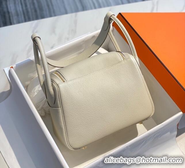 Well Crafted Hermes Lindy Bag 26/30cm in Grained Leather H0061 Wool White/Gold