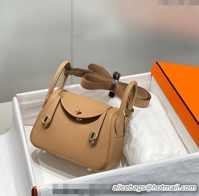 Affordable Price Hermes Lindy Mini Bag 19cm in Grainy Calfskin H7102 Milky Tea Brown