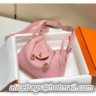 New Style Hermes Lindy Mini Bag 19cm in Grainy Calfskin H7102 Milk Shake Pink