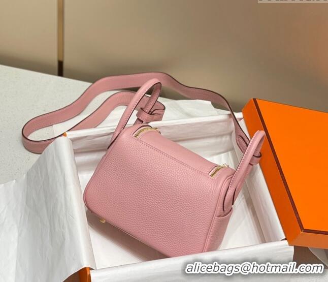 New Style Hermes Lindy Mini Bag 19cm in Grainy Calfskin H7102 Milk Shake Pink