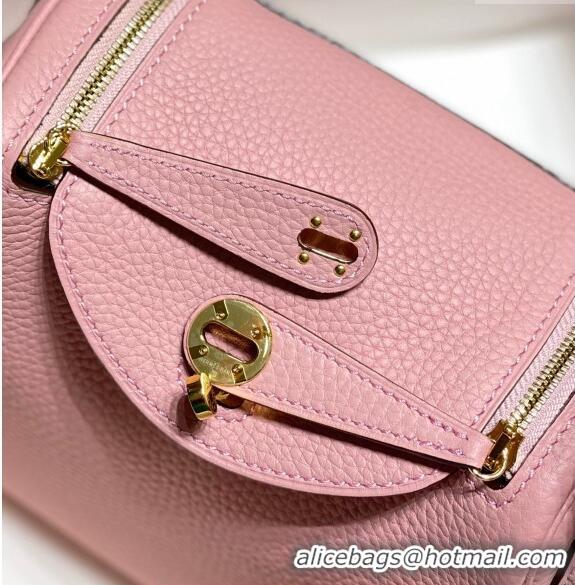 New Style Hermes Lindy Mini Bag 19cm in Grainy Calfskin H7102 Milk Shake Pink