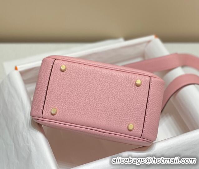 New Style Hermes Lindy Mini Bag 19cm in Grainy Calfskin H7102 Milk Shake Pink