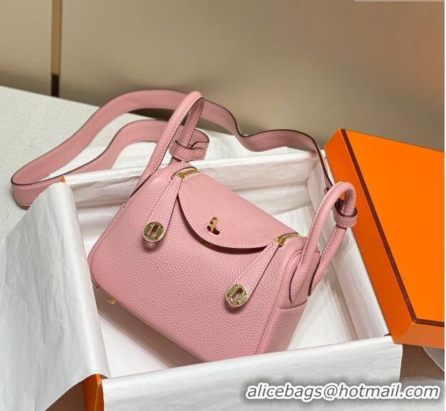 New Style Hermes Lindy Mini Bag 19cm in Grainy Calfskin H7102 Milk Shake Pink