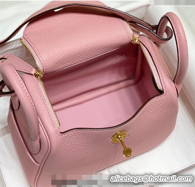 New Style Hermes Lindy Mini Bag 19cm in Grainy Calfskin H7102 Milk Shake Pink