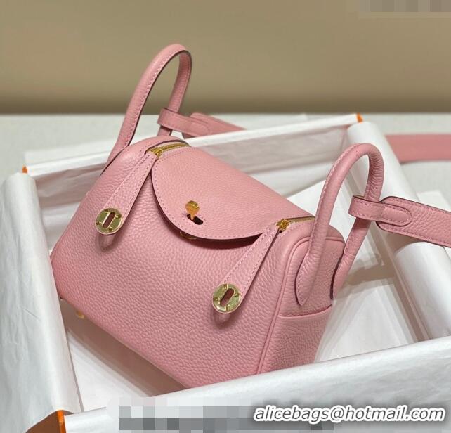 New Style Hermes Lindy Mini Bag 19cm in Grainy Calfskin H7102 Milk Shake Pink