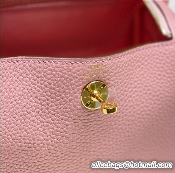 New Style Hermes Lindy Mini Bag 19cm in Grainy Calfskin H7102 Milk Shake Pink