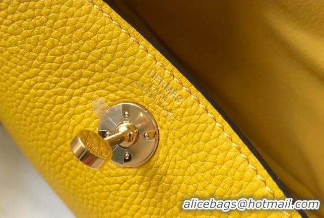 Good Looking Hermes Lindy Mini Bag 19cm in Grainy Calfskin H7102 Amber Yellow