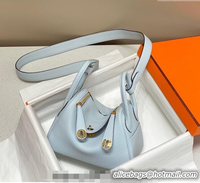 Well Crafted Hermes Lindy Mini Bag 19cm in Grainy Calfskin H7102 Grail Blue