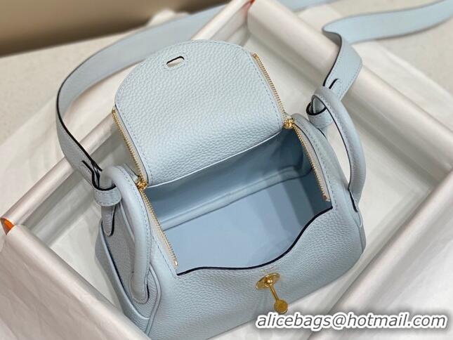 Well Crafted Hermes Lindy Mini Bag 19cm in Grainy Calfskin H7102 Grail Blue