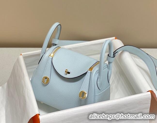 Well Crafted Hermes Lindy Mini Bag 19cm in Grainy Calfskin H7102 Grail Blue