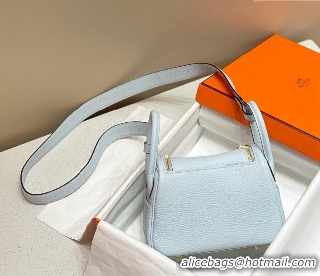 Well Crafted Hermes Lindy Mini Bag 19cm in Grainy Calfskin H7102 Grail Blue