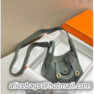 Classic Grade Hermes Lindy Mini Bag 19cm in Grainy Calfskin H7102 Almond Green