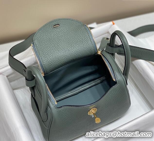 Classic Grade Hermes Lindy Mini Bag 19cm in Grainy Calfskin H7102 Almond Green