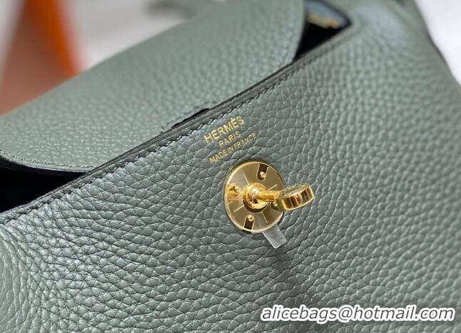 Classic Grade Hermes Lindy Mini Bag 19cm in Grainy Calfskin H7102 Almond Green