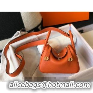 Top Design Hermes Lindy Mini Bag 19cm in Grainy Calfskin H7102 Fire Orange