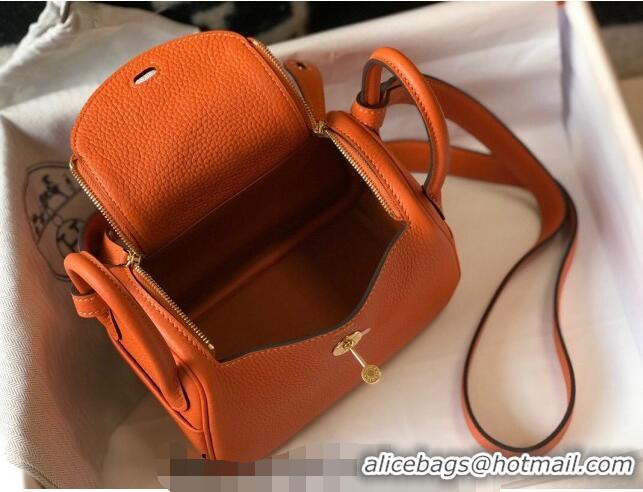 Top Design Hermes Lindy Mini Bag 19cm in Grainy Calfskin H7102 Fire Orange