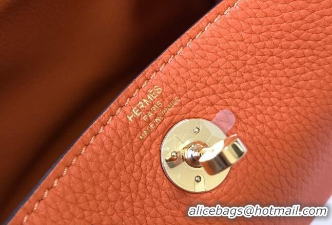 Top Design Hermes Lindy Mini Bag 19cm in Grainy Calfskin H7102 Fire Orange