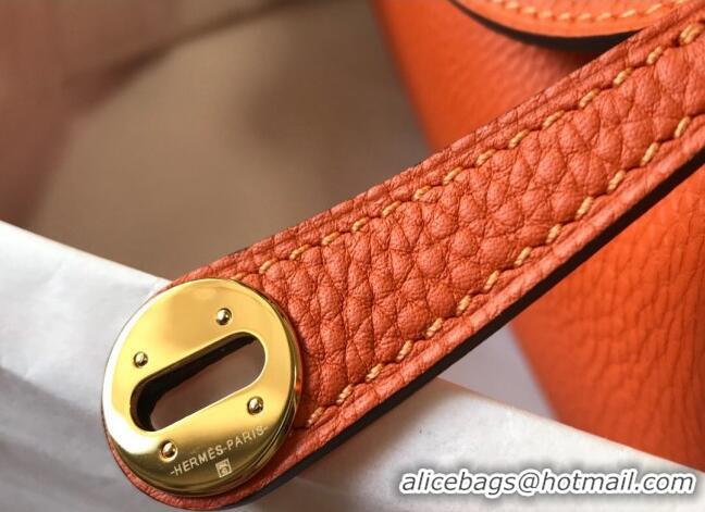 Top Design Hermes Lindy Mini Bag 19cm in Grainy Calfskin H7102 Fire Orange