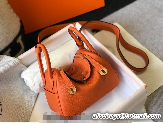 Top Design Hermes Lindy Mini Bag 19cm in Grainy Calfskin H7102 Fire Orange